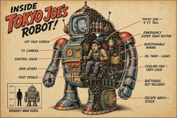 Tokyo Joe operating his enormous robot