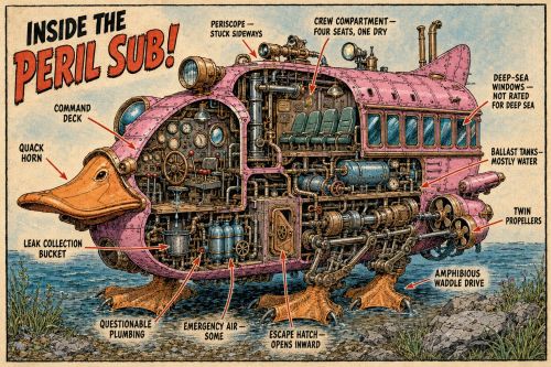 The pink duck-shaped Peril Sub